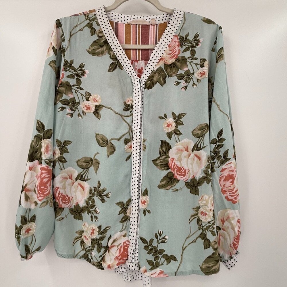 Soft Surroundings Womens Patchwork Floral Boho Top Size L Cottagecore Peasant